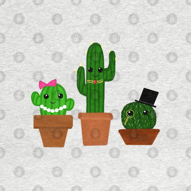 3 Fancy Kawaii Cactuses by CatGirl101